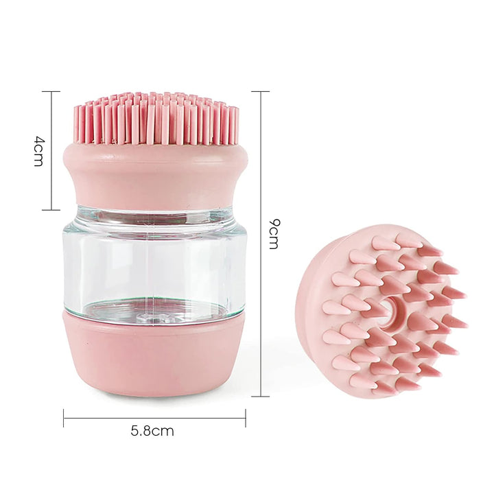 Silicone Pet Bath and Grooming Brush with Shampoo Dispenser for Cats and Dogs