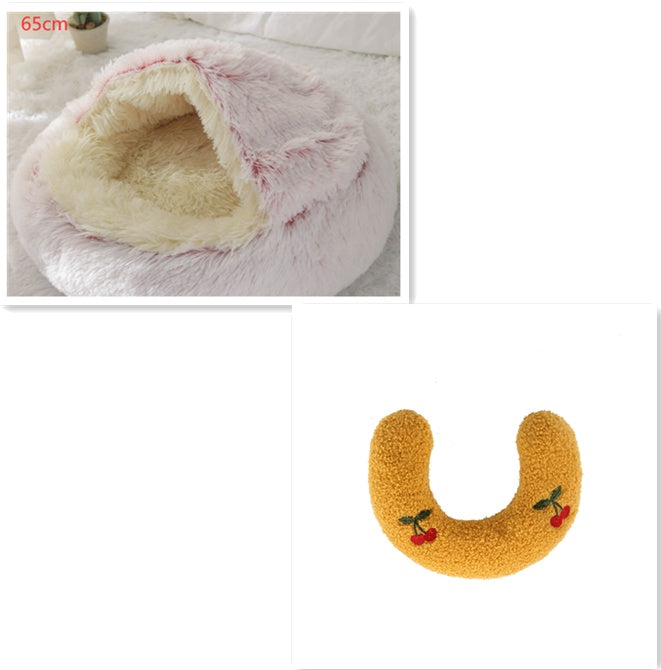 2-in-1 Round Plush Dog and Cat Bed Soft Warm Pet House