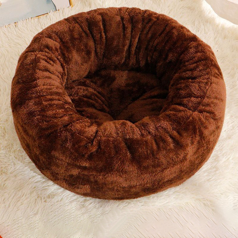 Long Plush Round Donut Dog Bed Soft Warm Pet Cushion