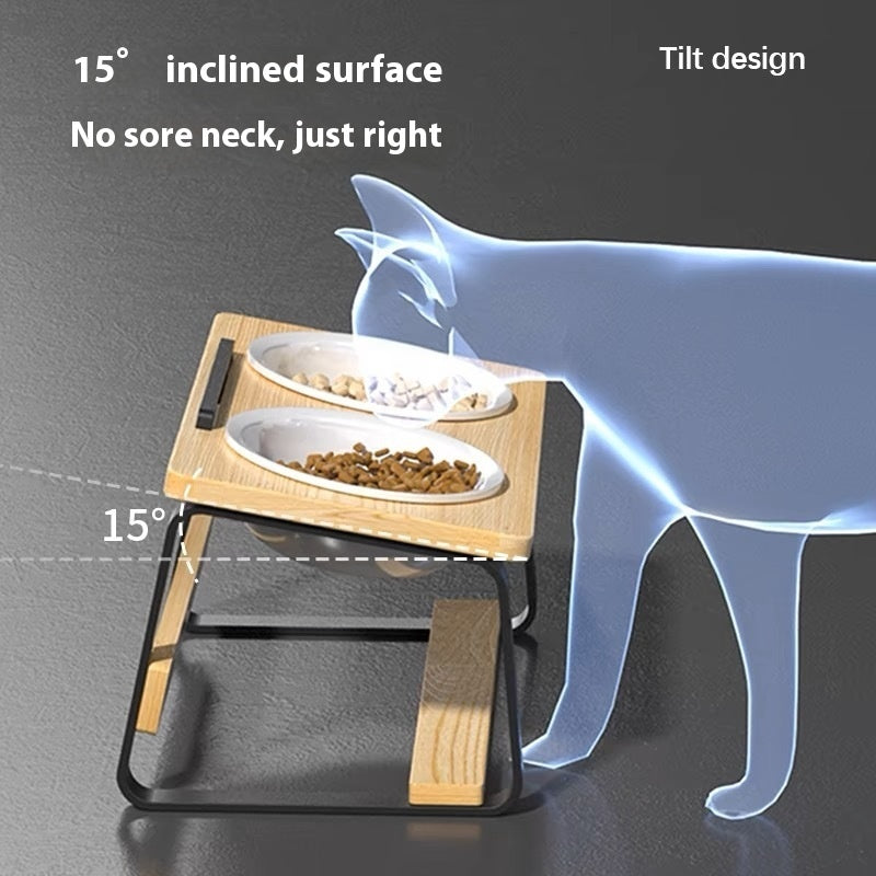 Ceramic Double Pet Bowl with Elevated Stand for Spine Protection