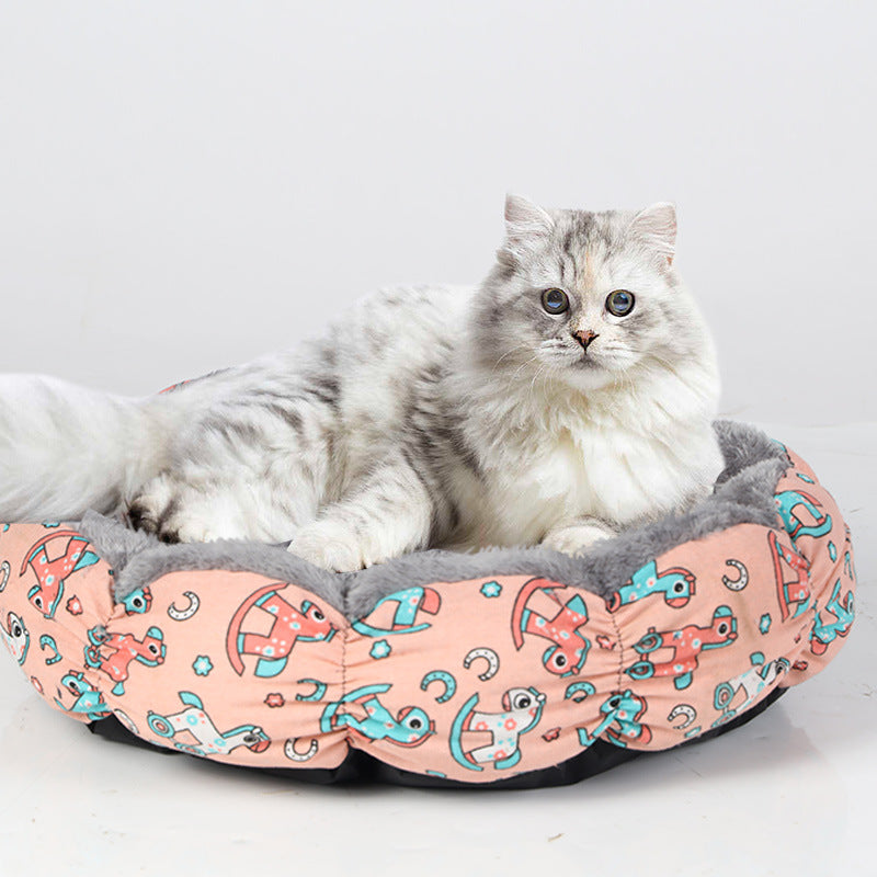 Calming Round Fluffy Donut Bed for Cats and Small Dogs