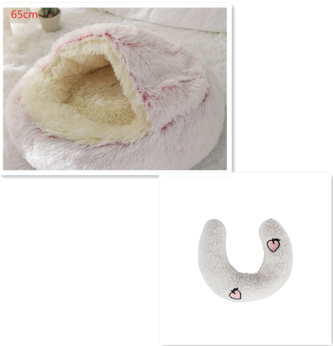 2-in-1 Round Plush Dog and Cat Bed Soft Warm Pet House