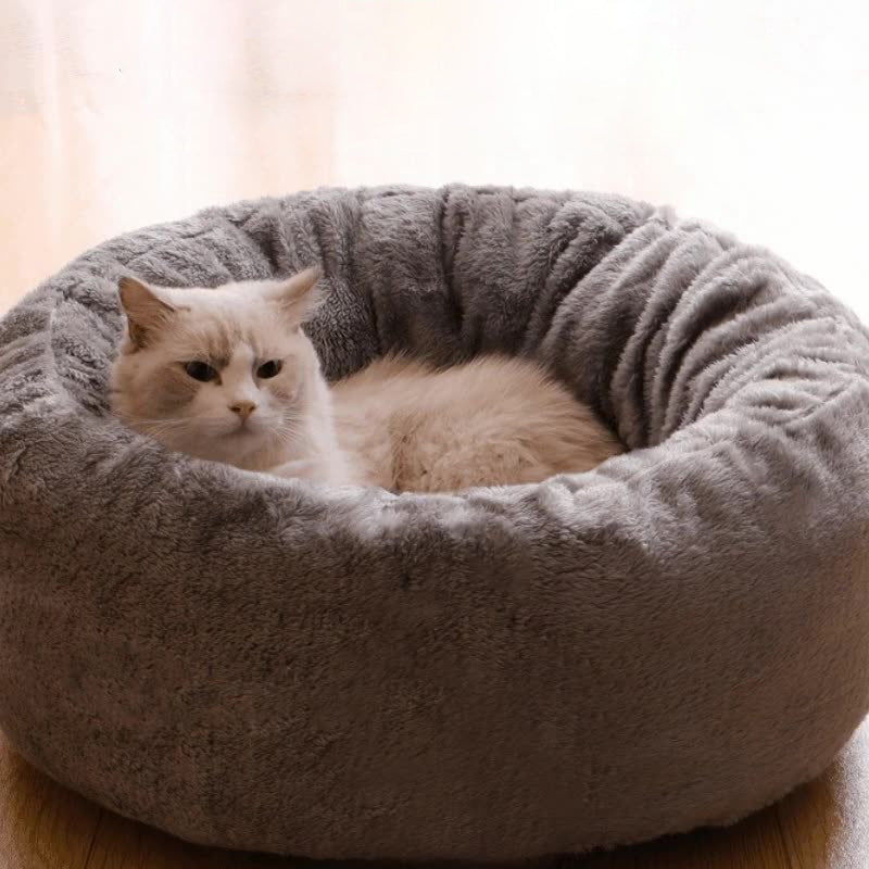 Long Plush Round Donut Dog Bed Soft Warm Pet Cushion