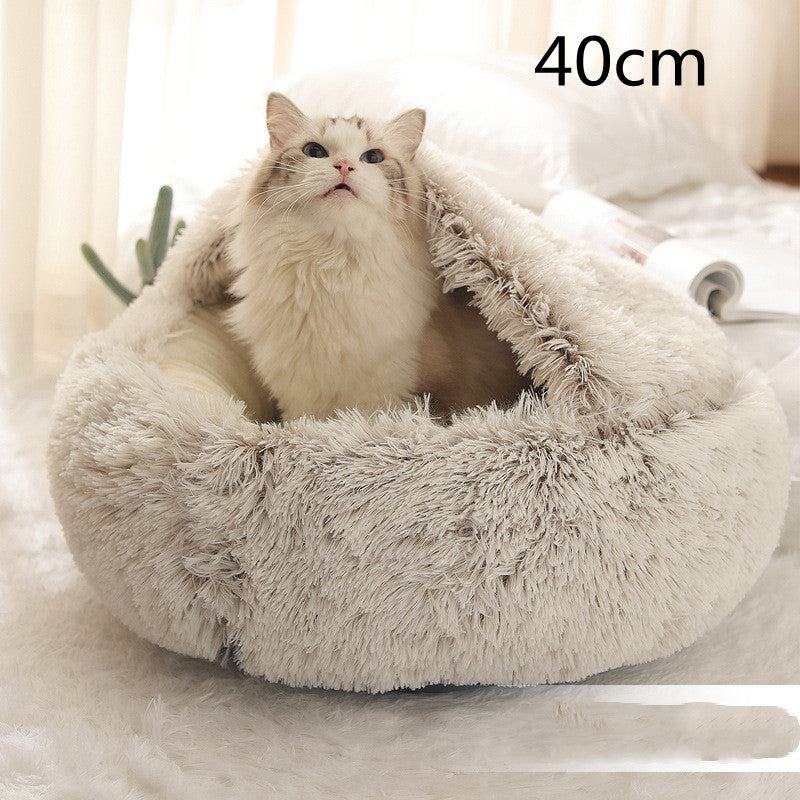 2-in-1 Round Plush Dog and Cat Bed Soft Warm Pet House