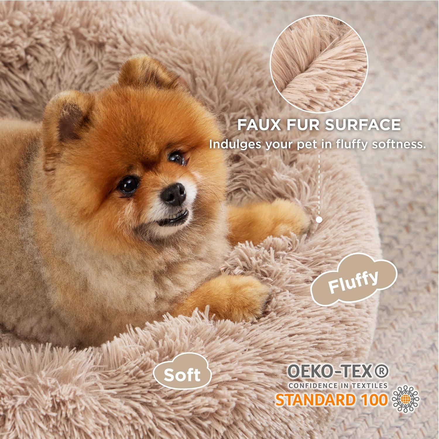 Indoor Solid Color Non-slip Round Fluffy Plush Pet Bed