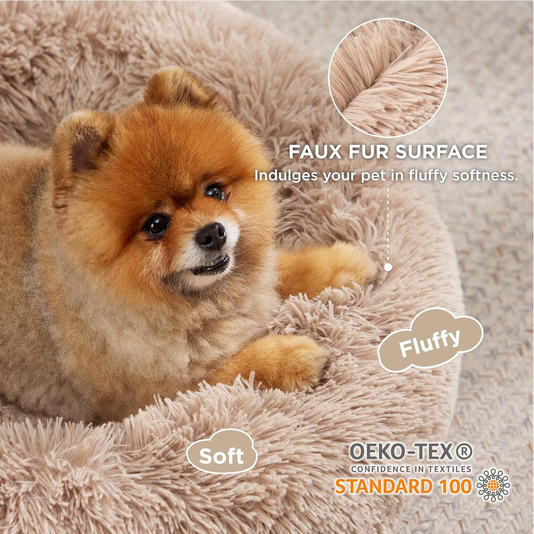 Indoor Solid Color Non-slip Round Fluffy Plush Pet Bed