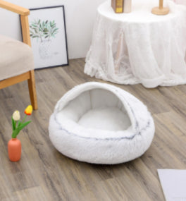 2-in-1 Round Plush Dog and Cat Bed Soft Warm Pet House