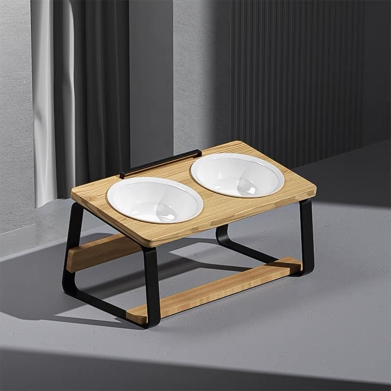 Ceramic Double Pet Bowl with Elevated Stand for Spine Protection