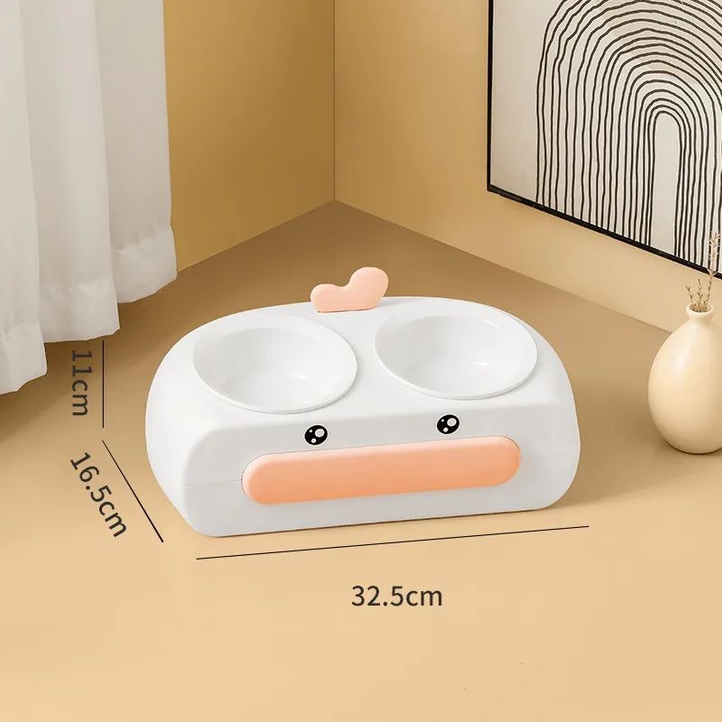 Duck Design Double Pet Bowl Plastic Feeder for Cats and Dogs