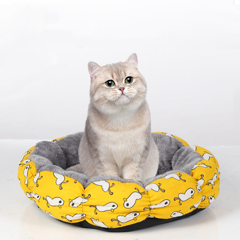 Calming Round Fluffy Donut Bed for Cats and Small Dogs