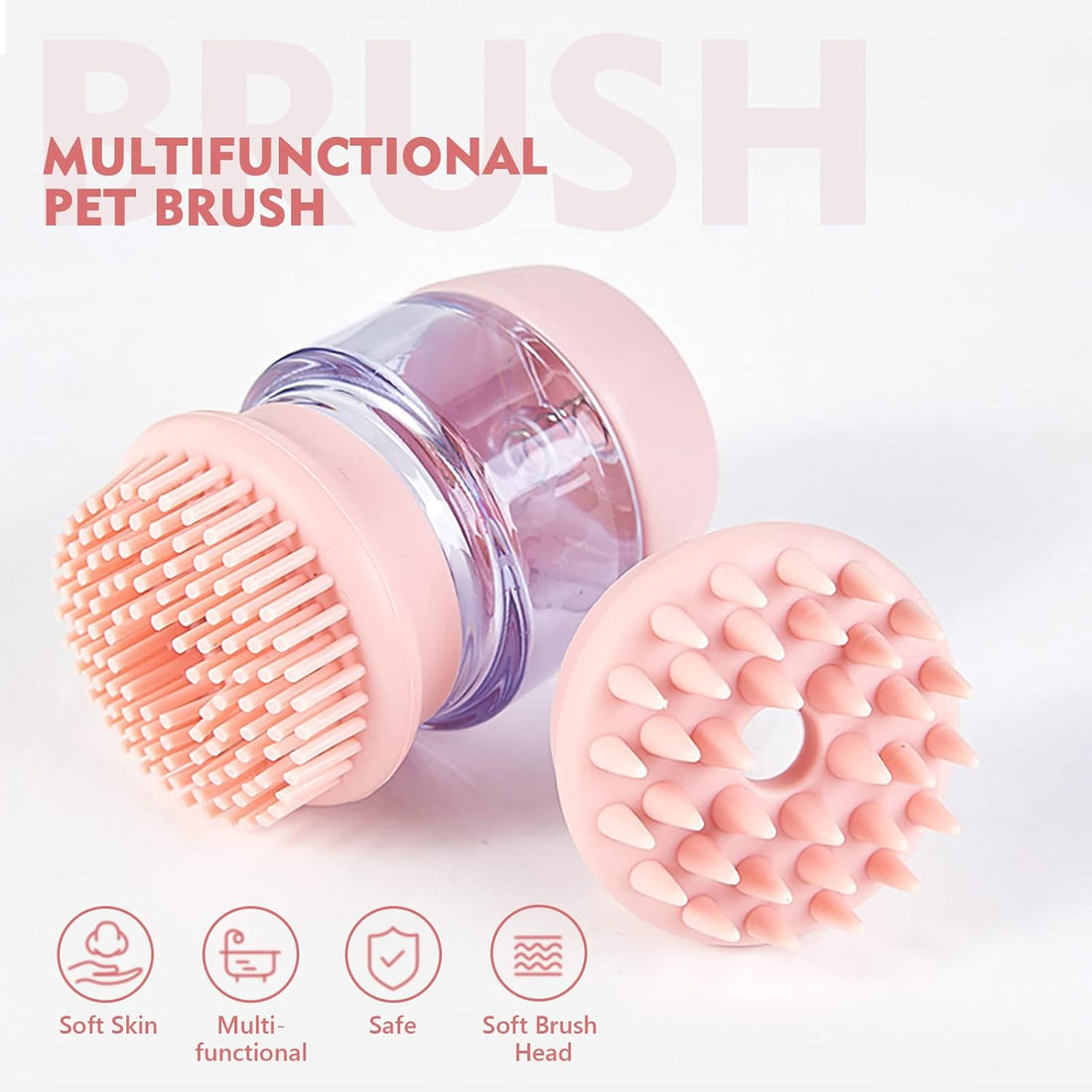 Silicone Pet Bath and Grooming Brush with Shampoo Dispenser for Cats and Dogs