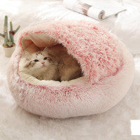 2-in-1 Round Plush Dog and Cat Bed Soft Warm Pet House