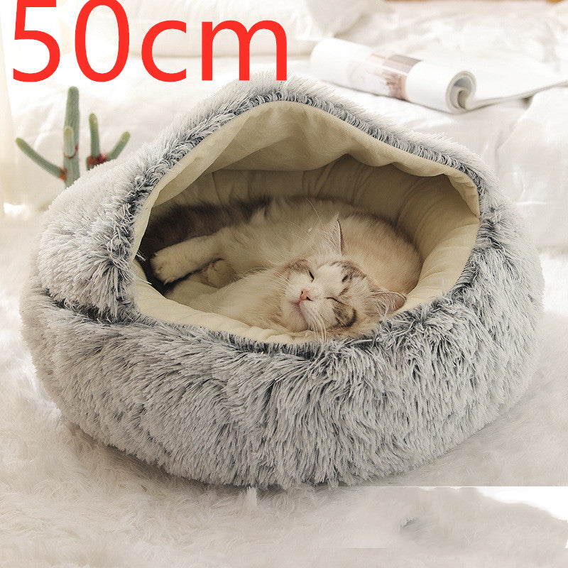 2-in-1 Round Plush Dog and Cat Bed Soft Warm Pet House