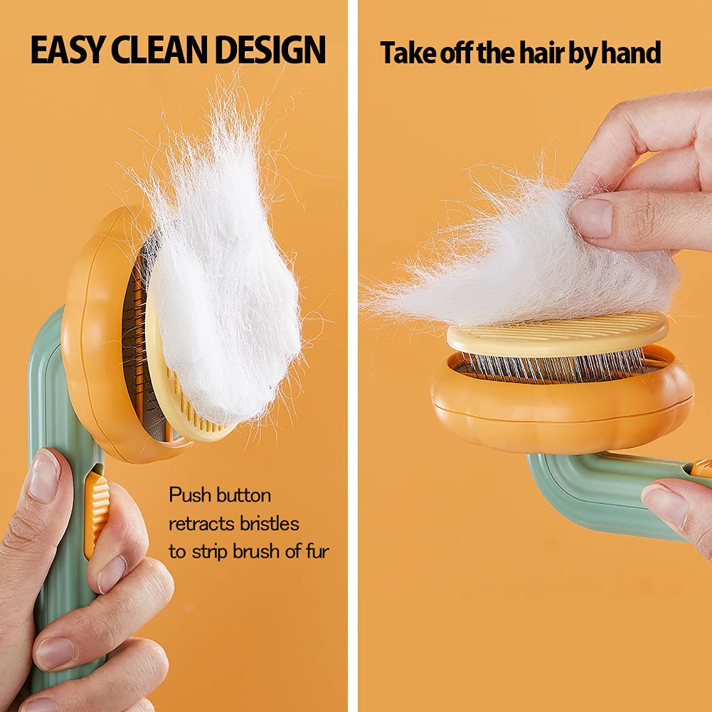 Self-Cleaning Pumpkin Slicker Brush for Dogs, Cats, and Rabbits