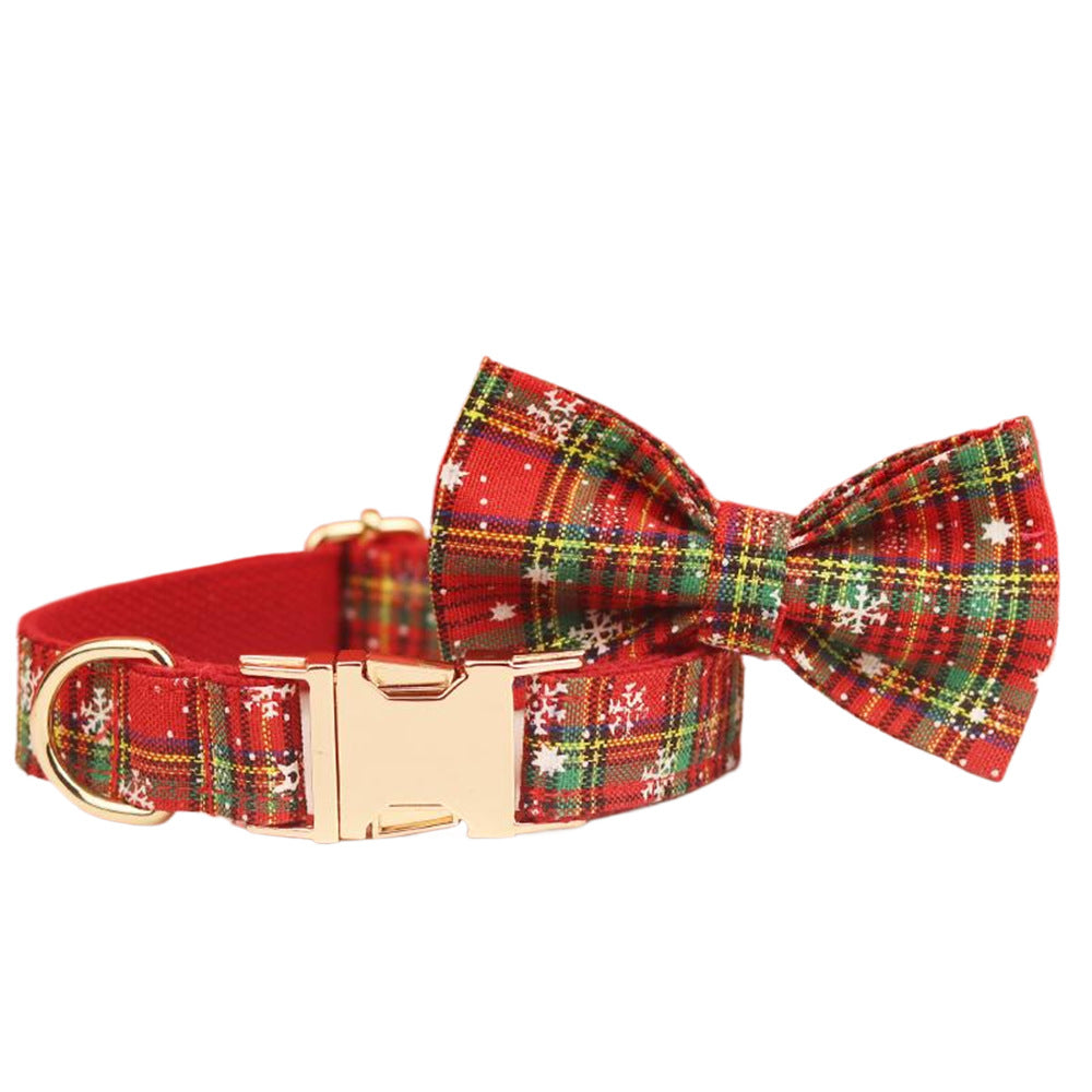 Christmas Pet Collar and Plaid Leash with Bowknot for Dogs