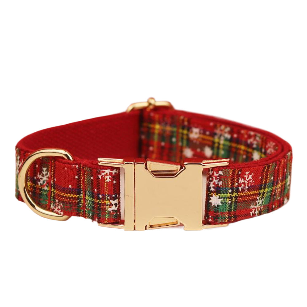Christmas Pet Collar and Plaid Leash with Bowknot for Dogs