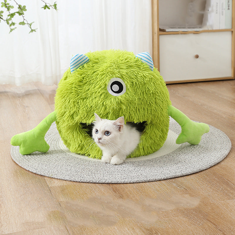 Fluffy Round Calming Cat and Small Dog Bed Machine Washable
