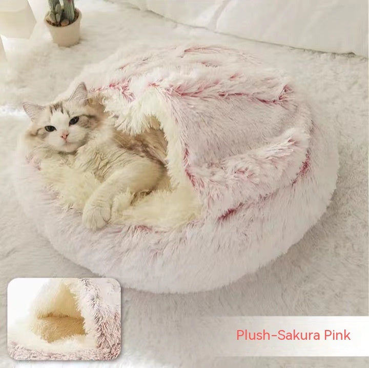 2-in-1 Round Plush Dog and Cat Bed Soft Warm Pet House