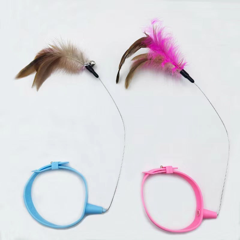 Adjustable Cat Feather Teaser Wand with Bell Interactive Toy