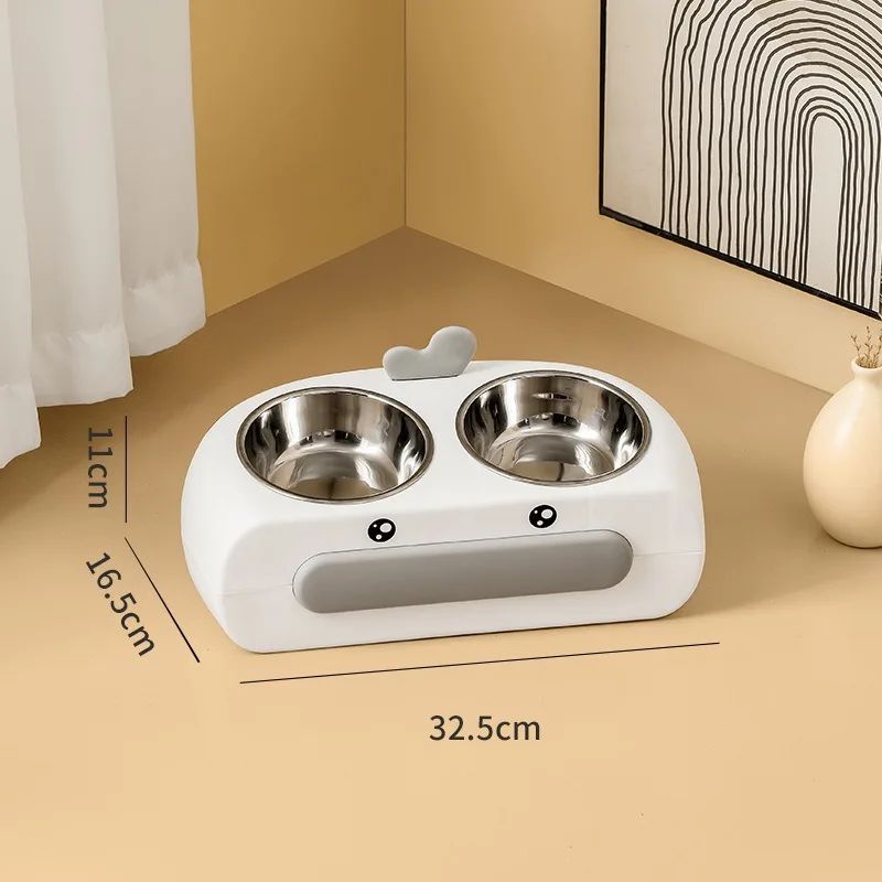 Duck Design Double Pet Bowl Plastic Feeder for Cats and Dogs