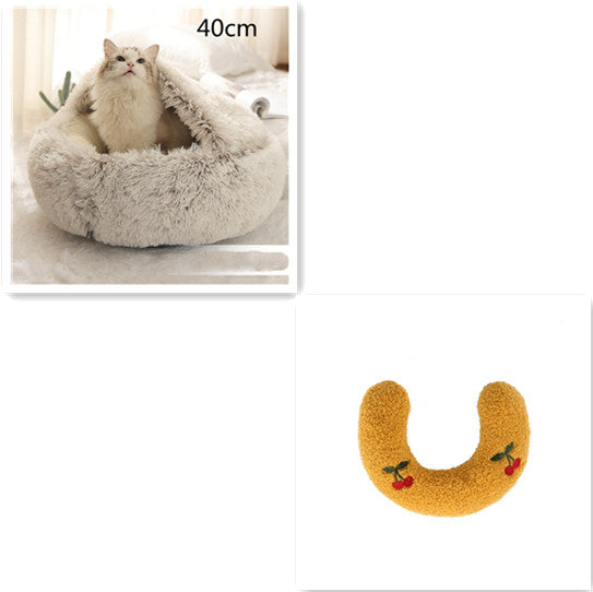 2-in-1 Round Plush Dog and Cat Bed Soft Warm Pet House