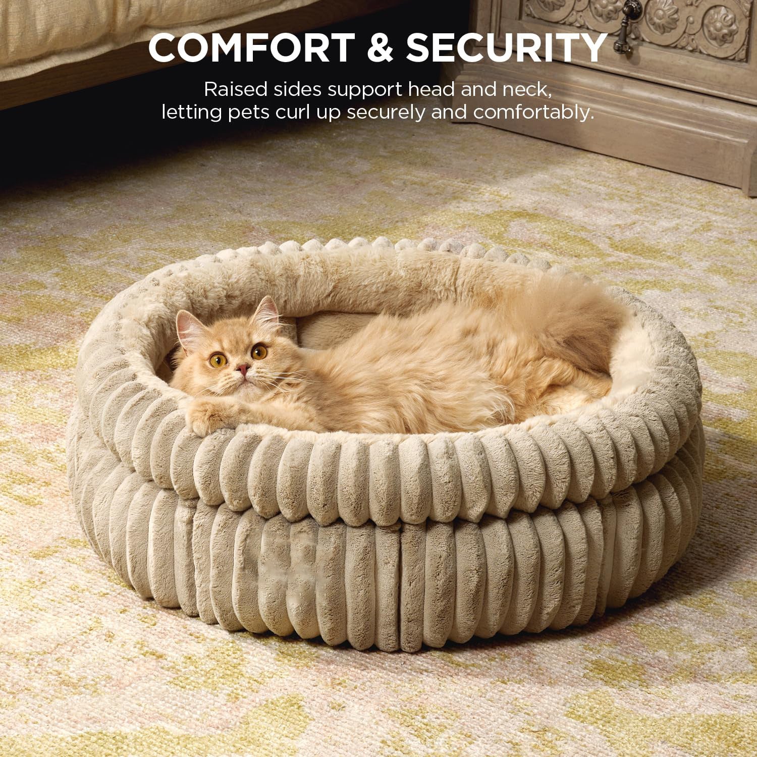 Washable Round Plush Cat and Puppy Bed with Anti-Slip Bottom