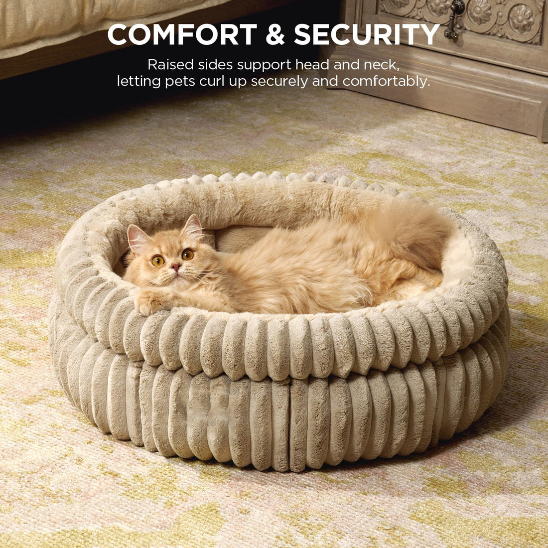 Washable Round Plush Cat and Puppy Bed with Anti-Slip Bottom