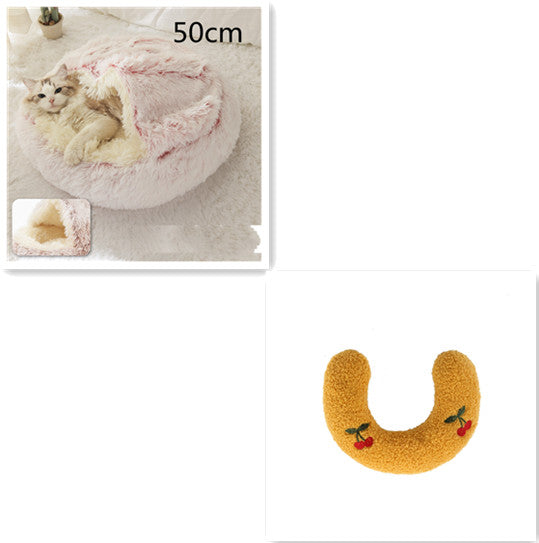 2-in-1 Round Plush Dog and Cat Bed Soft Warm Pet House