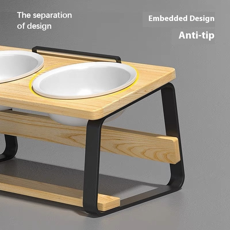 Ceramic Double Pet Bowl with Elevated Stand for Spine Protection