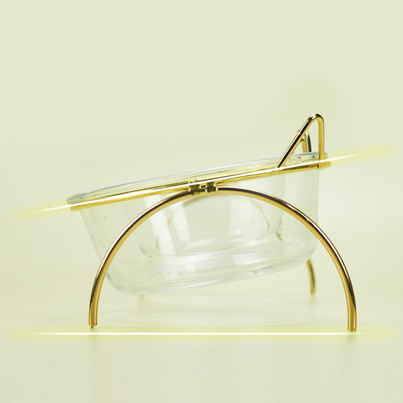 Glass Cat and Puppy Feeding Bowl with Metal Stand