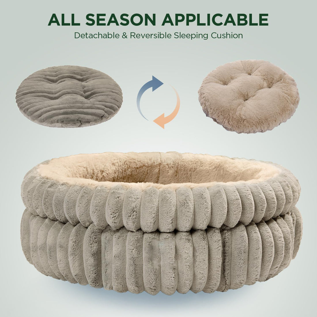 Washable Round Plush Cat and Puppy Bed with Anti-Slip Bottom