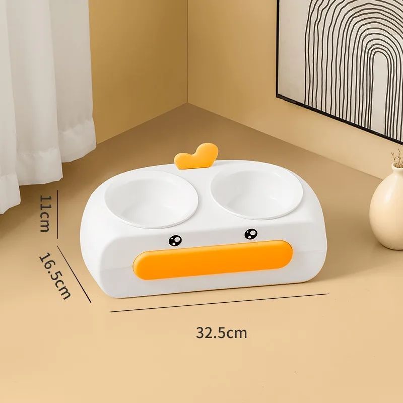 Duck Design Double Pet Bowl Plastic Feeder for Cats and Dogs
