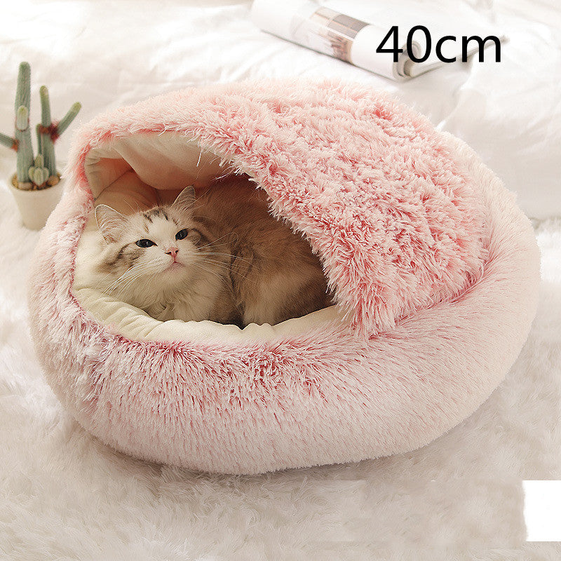 2-in-1 Round Plush Dog and Cat Bed Soft Warm Pet House