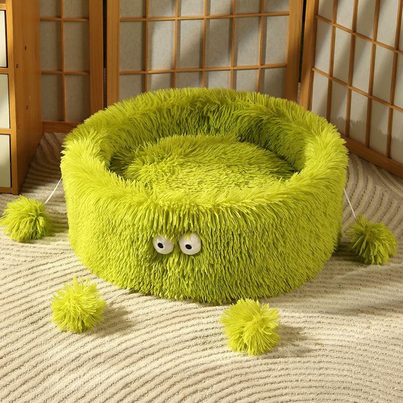 Winter Warm Monster Eye Plush Cat and Dog Round Nest Bed