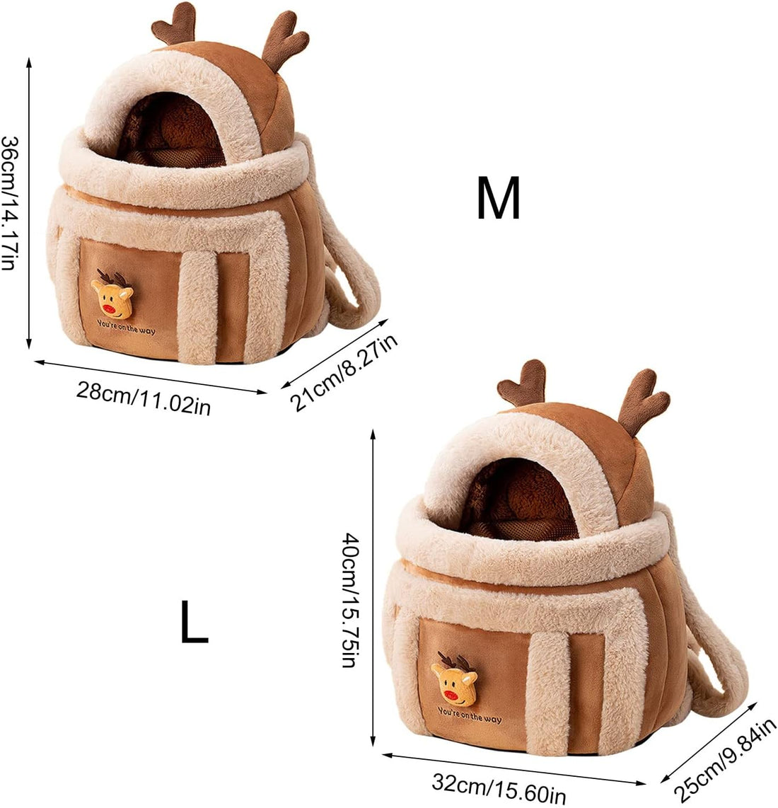 Plush Reindeer Pet Carrier Backpack with Hand Warmers for Dogs