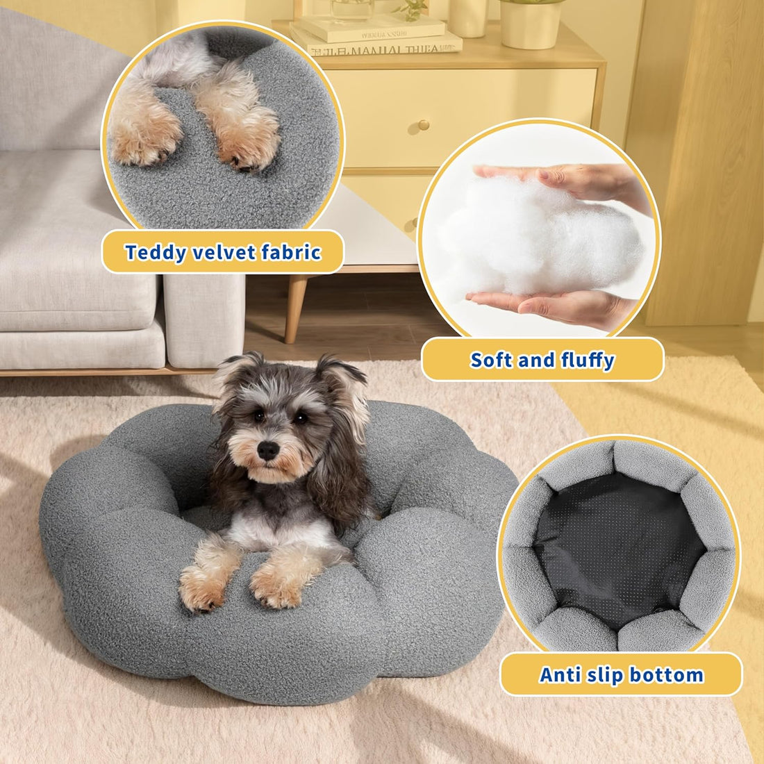 Calming Fluffy Flower Cat and Dog Bed Round Plush Donut