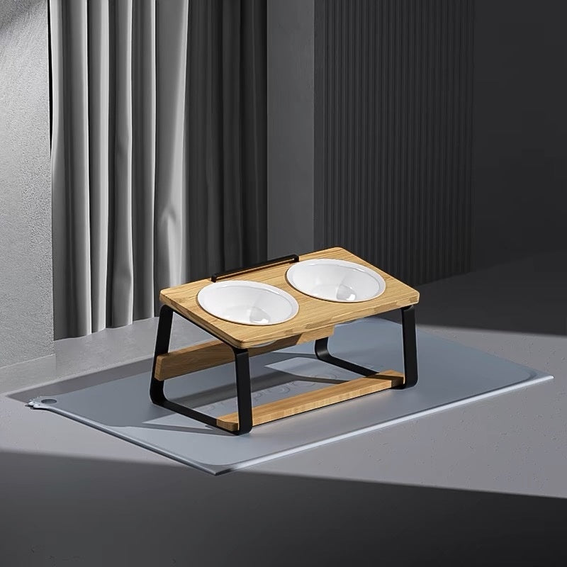 Ceramic Double Pet Bowl with Elevated Stand for Spine Protection
