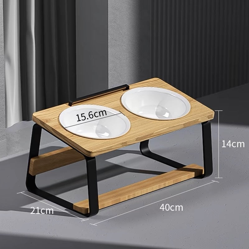 Ceramic Double Pet Bowl with Elevated Stand for Spine Protection