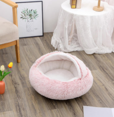 2-in-1 Round Plush Dog and Cat Bed Soft Warm Pet House