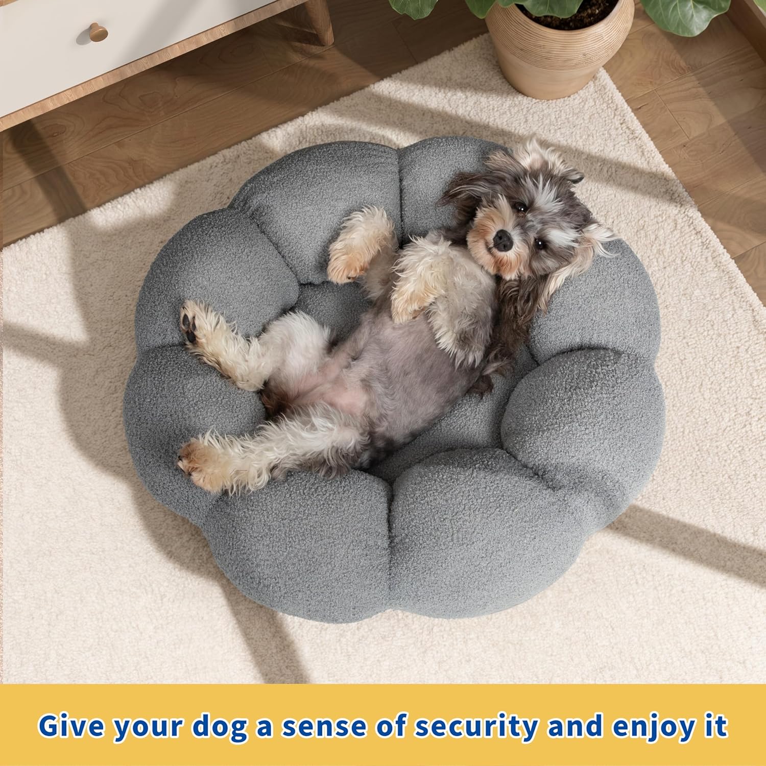 Calming Fluffy Flower Cat and Dog Bed Round Plush Donut