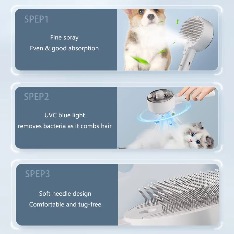 3-in-1 Electric Steam Pet Brush for Cats and Dogs