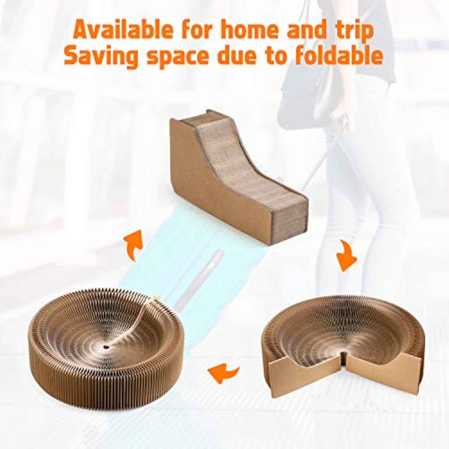 Collapsible Round Cardboard Cat Scratcher Lounge Bed for Large Cats
