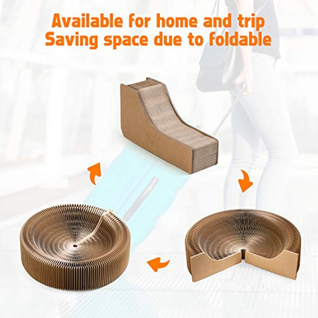 Collapsible Round Cardboard Cat Scratcher Lounge Bed for Large Cats