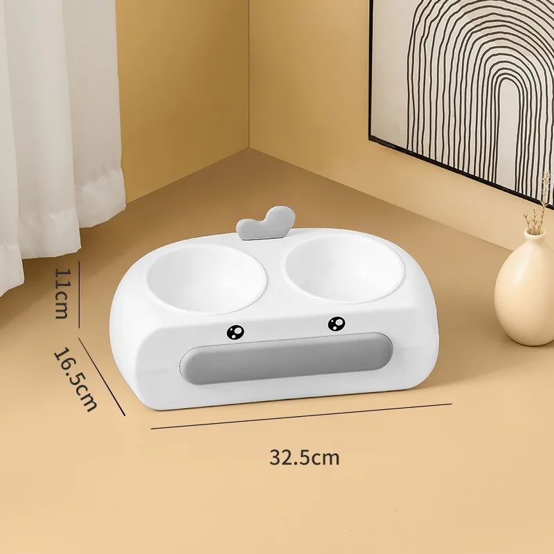 Duck Design Double Pet Bowl Plastic Feeder for Cats and Dogs