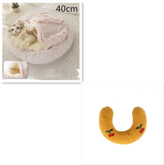 2-in-1 Round Plush Dog and Cat Bed Soft Warm Pet House