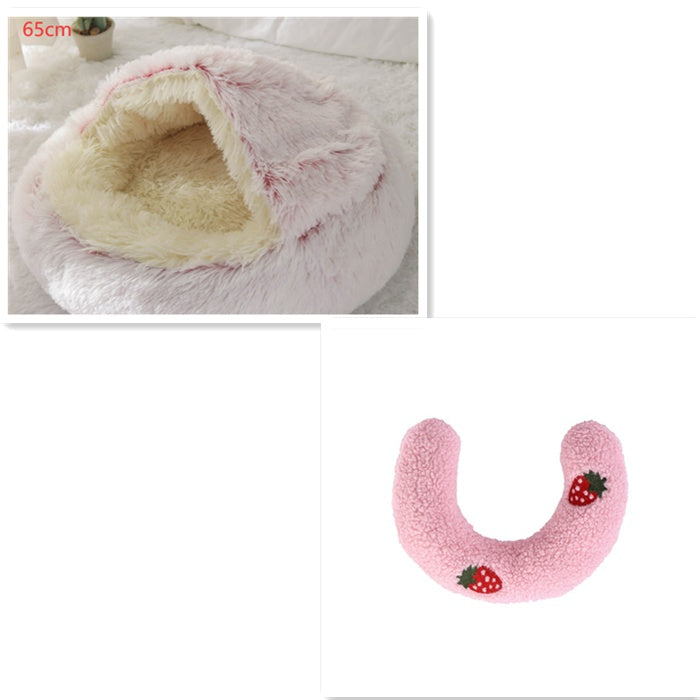 2-in-1 Round Plush Dog and Cat Bed Soft Warm Pet House