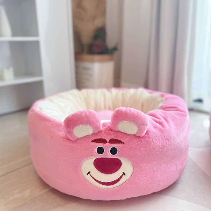 Cartoon Red Panda Plush Dog Bed Four Seasons Round Nest