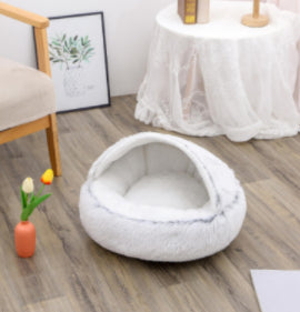 2-in-1 Round Plush Dog and Cat Bed Soft Warm Pet House