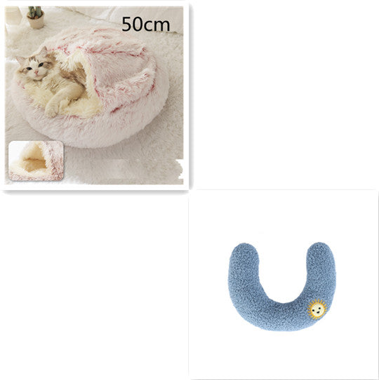 2-in-1 Round Plush Dog and Cat Bed Soft Warm Pet House