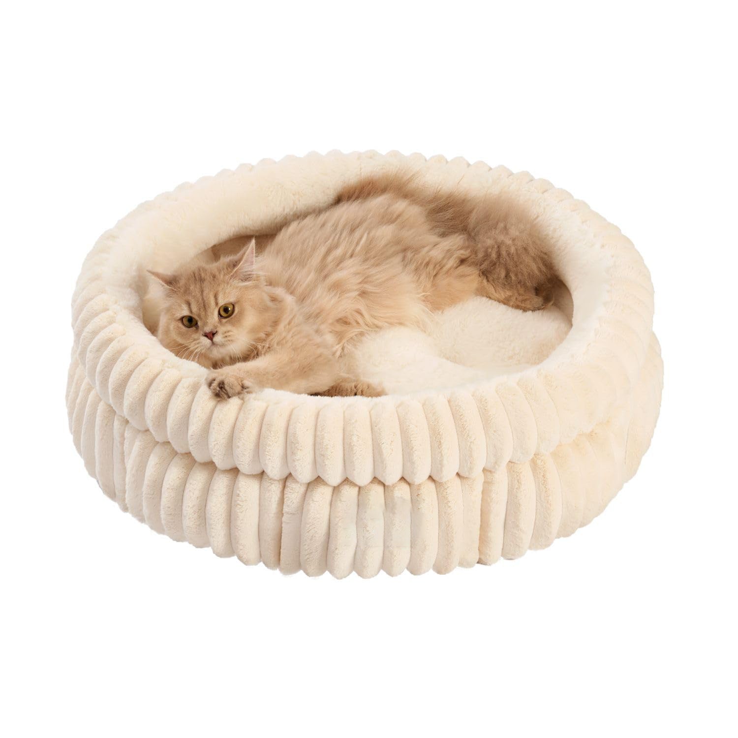 Washable Round Plush Cat and Puppy Bed with Anti-Slip Bottom